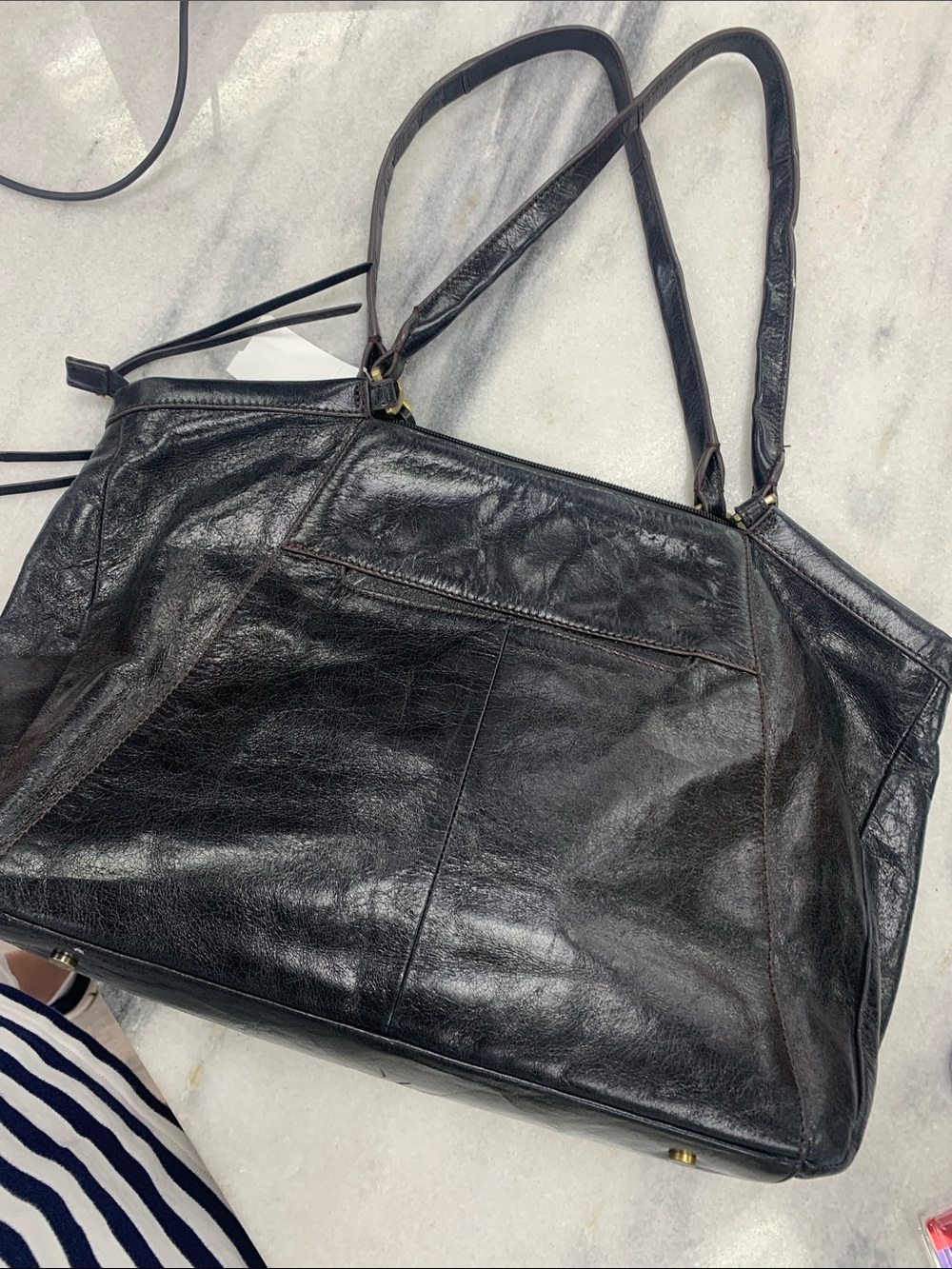 HOBO Black Leather Large Tote with Front Slip Pocket